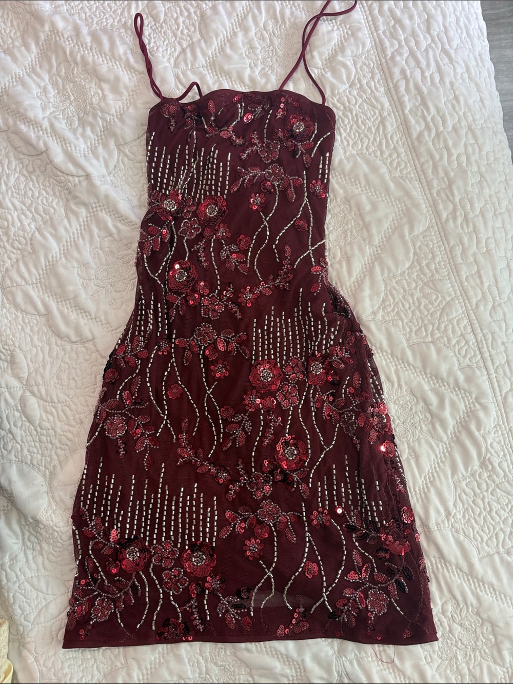 privy Burgundy Embellished Spaghetti-Strap Mini Dress